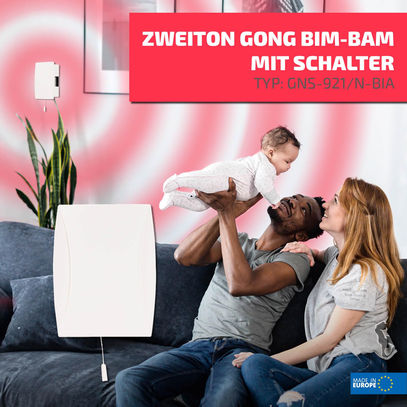 Sundi Two Tone Chime BIM-Bam with Pull Switch, White, GNS-921/N