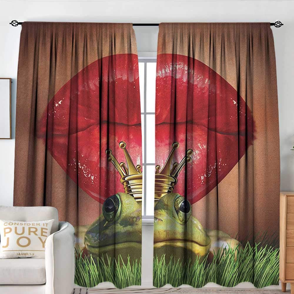 NUOMANAN Sheer Curtains Animal,Lady Finds Her Frog Prince Soul Mate in Love Valentines Romance Fairy Tale Art, Green Red Yellow,Decor Collection Thermal/Room Darkening Window Curtains 54"x84"