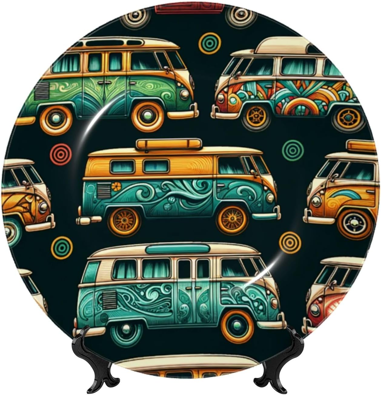 Colorful-Camper-Bus 10 Inch Decorative Plate With Stand, Elegant Display Wall Plate For Home Decor