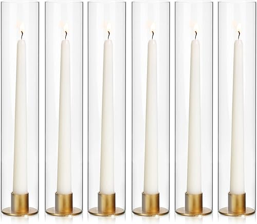 Vixdonos Portavelas de cristal para huracanes, juego de 6 portavelas cónicos modernos, resistentes al viento, portavelas de 11.8 pulgadas de alto