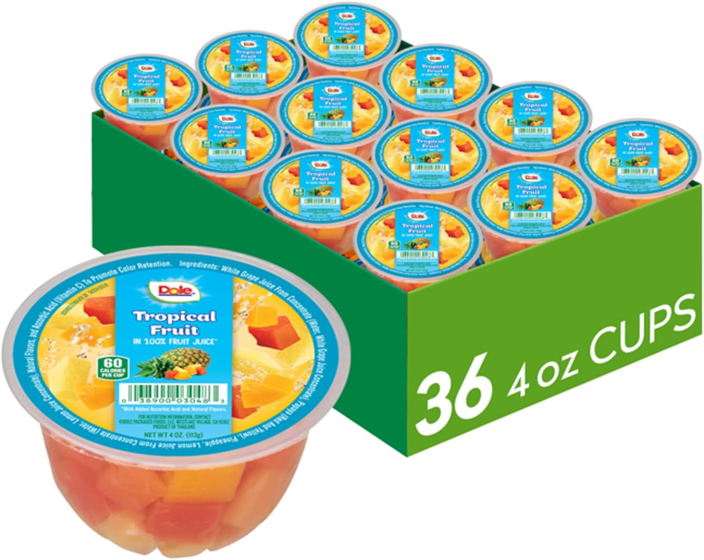 Fruit Bowls Tropical Fruit in 100% Juice Snacks, 4oz 36 Total Cups, Gluten & Dairy Free, Bulk Lunch Snacks for Kids & Adults