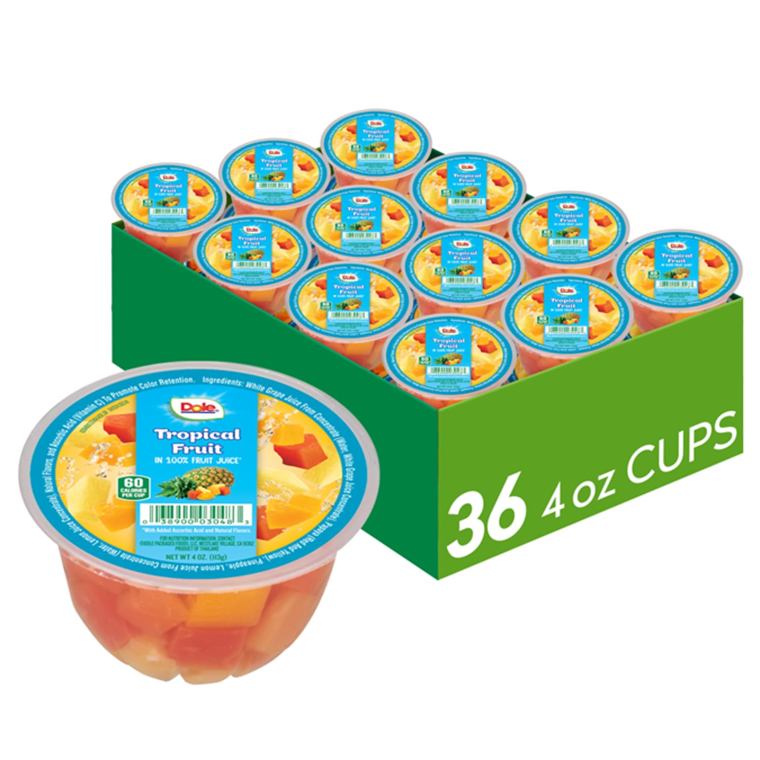 Fruit Bowls Tropical Fruit in 100% Juice Snacks, 4oz 36 Total Cups, Gluten & Dairy Free, Bulk Lunch Snacks for Kids & Adults