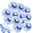 AMFIN Rubber (Pack Of 20) Transparent Balloons Bouquet Combo With Re Filled Blue Confetti & Ribbons For Anniversary, Birthday, Baby Shower, Valentine Day Party Decoration Balloon Bunch - Blue gallery image