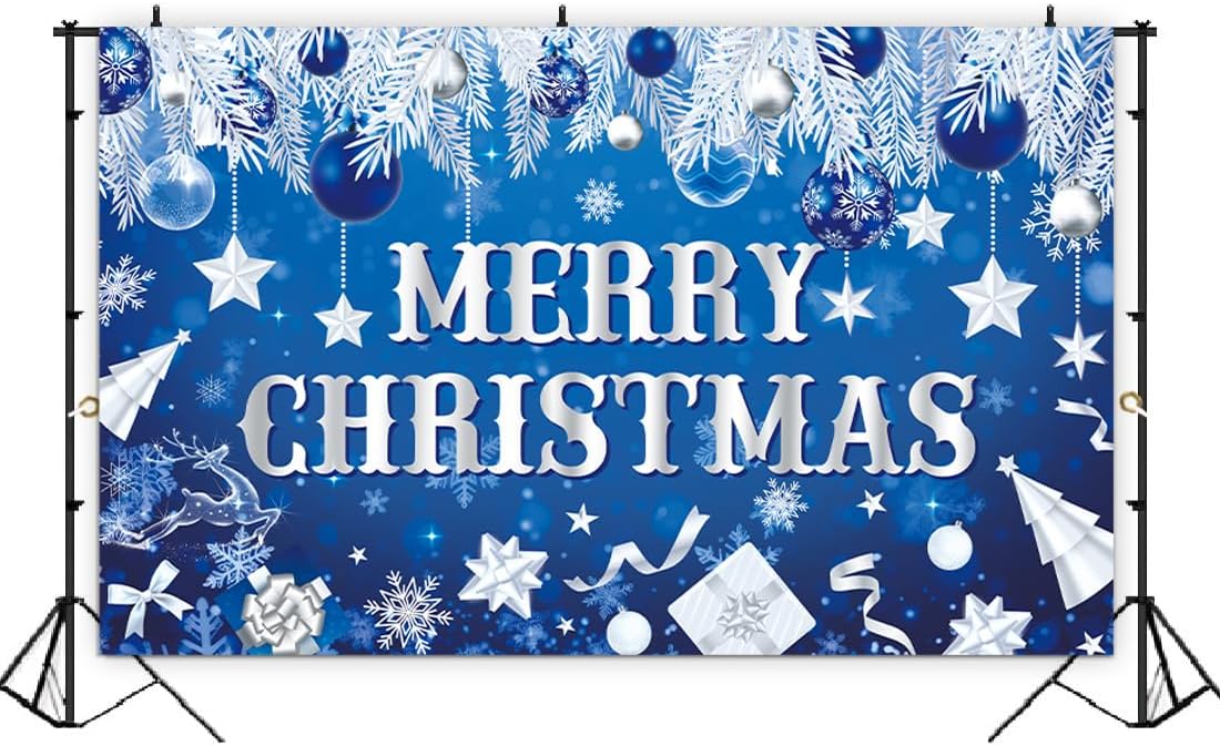 Merry Christmas Decoration Backdrop Party Banner Blue Christmas image 3