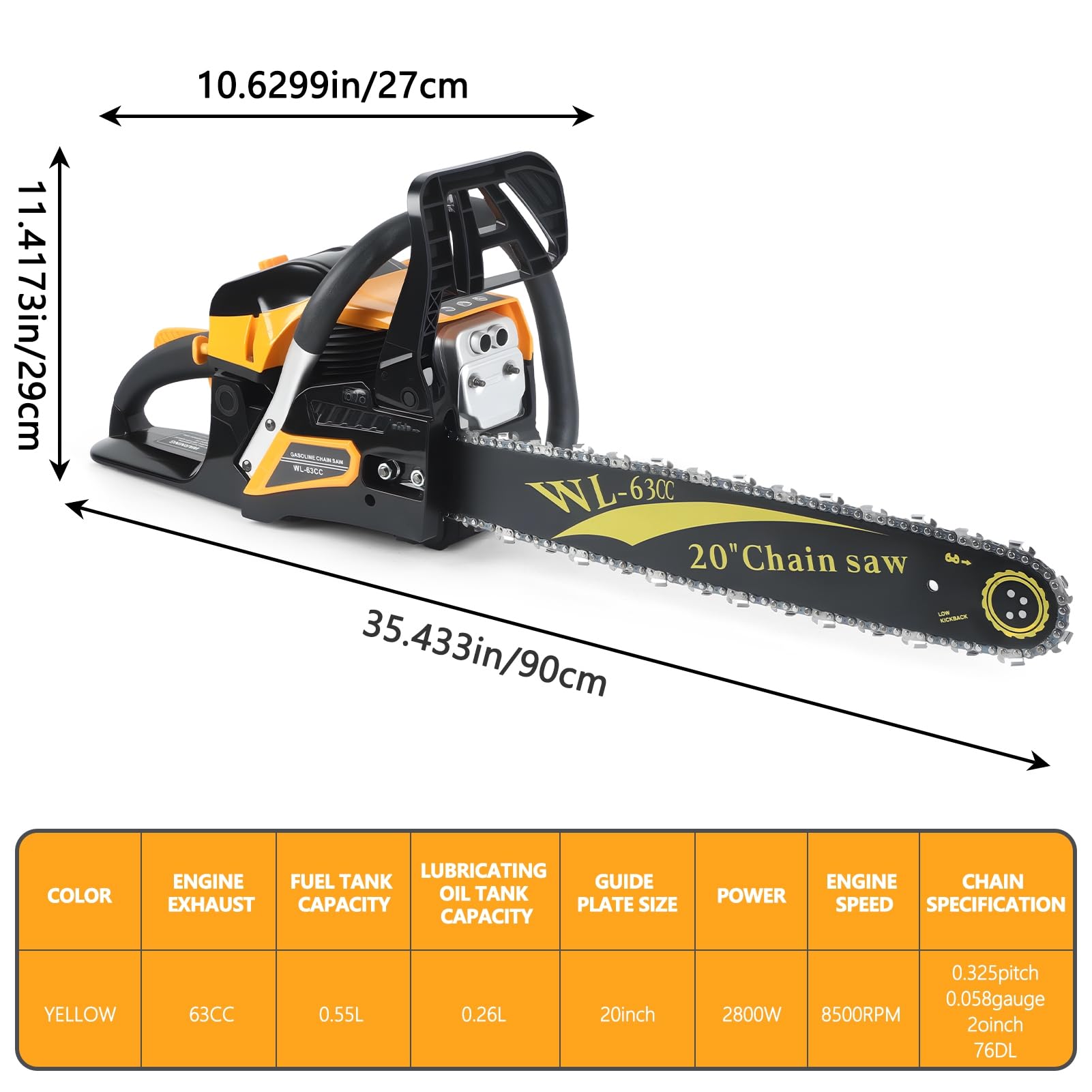 hatleues Piła łańcuchowa gazowa 63CC, silnik 2-cyklowy, 50 cm, bezprzewodowa, z automatycznym olejowaniem, ergonomiczny uchwyt antywibracyjny, szybki start do obróbki drewna, ścinania drzew i