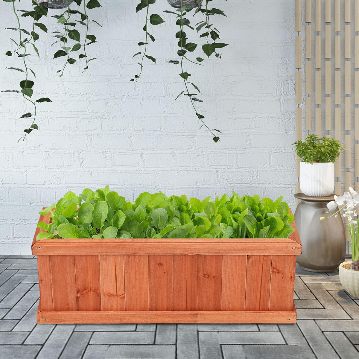 CHEFJOY Wooden Raised Garden Bed, Outdoor Elevated Garden Box with Drainage Holes, Rectangular Planter Box for Vegetables/Herbs/Flowers/Fruits in Garden, Patio, Backyard, Lawn (28.5”L x 9.5”W x 10”H)