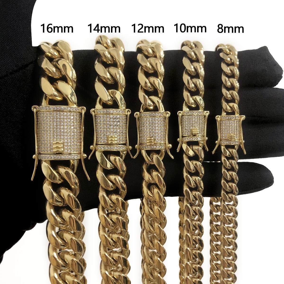 14k Gold Plated Mens Heavy Miami Cuban Link Chain Choker with Lab Diamond Clasp Stainless Steel Hip Hop Thick 8mm-16mm Necklace - Image 5