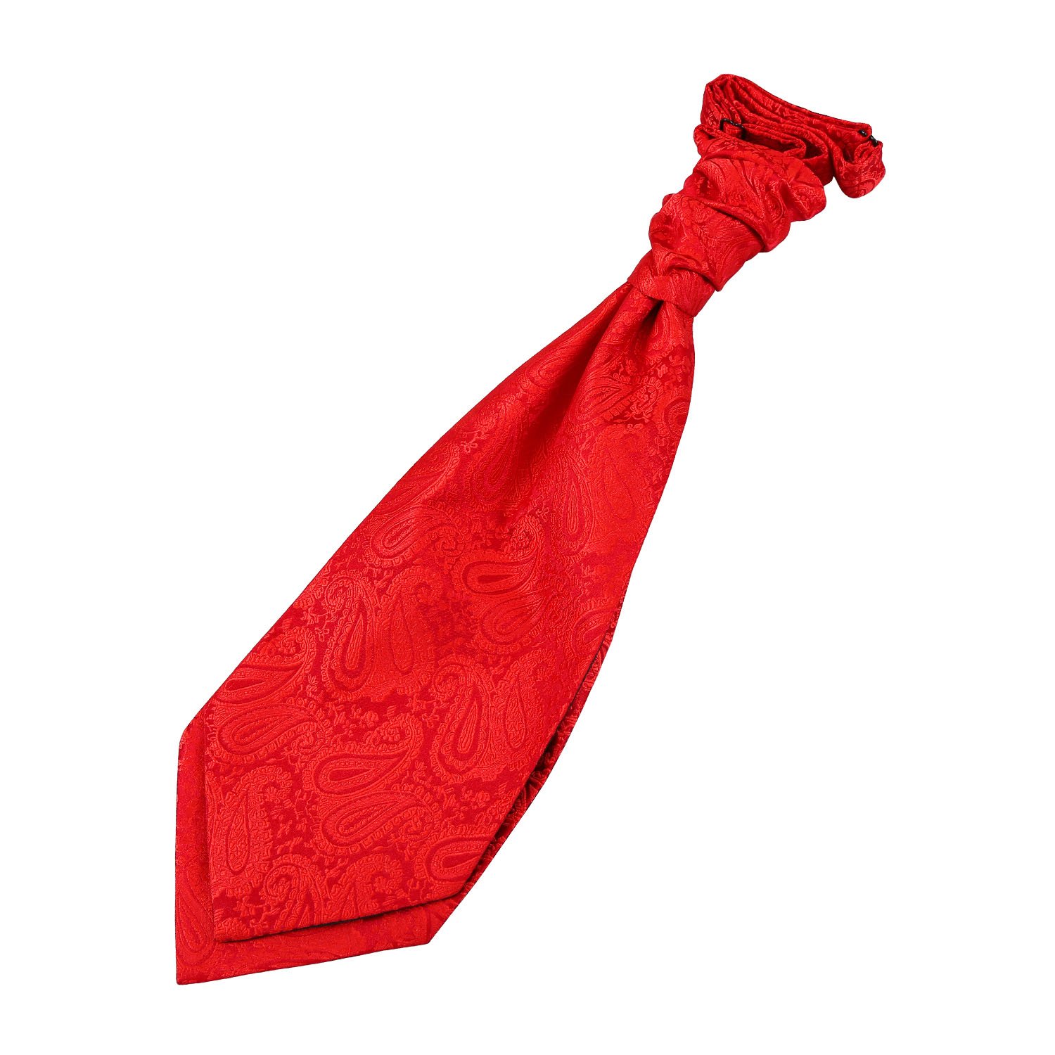 DQT Mens Paisley Floral Jacquard Pre-Tied Scrunchie Cravat - Wedding, Business & Formal Wear - Red