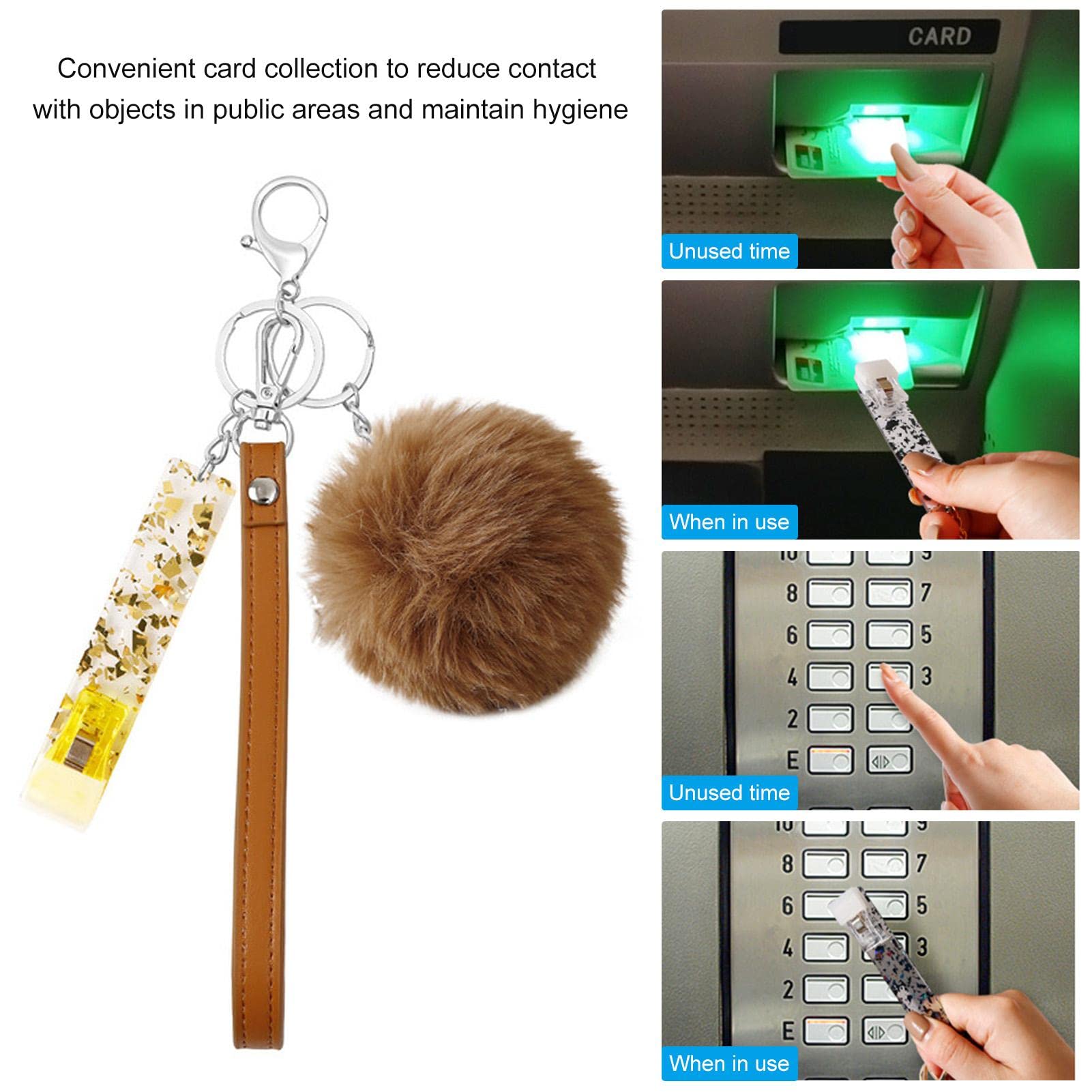 Estrattore Carte Di Credito Per Unghie Lunghe - Portachiavi Con Pompon In Acrilico Rosa