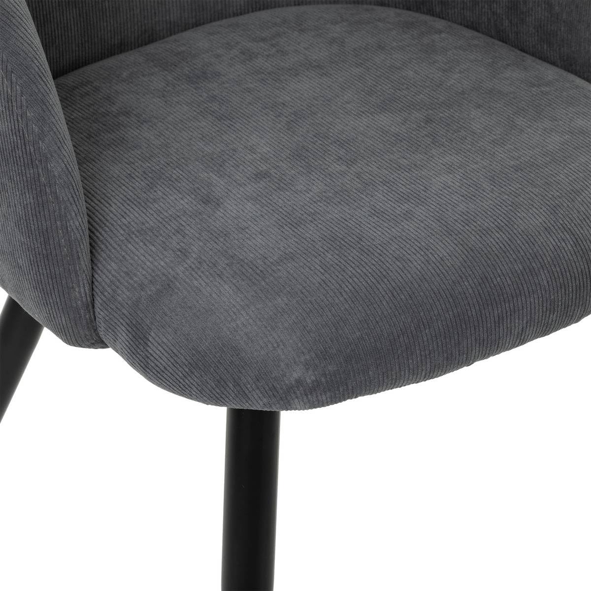 Chaise Fauteuil de Table en Velours côtelé Gris Galet et Pieds en métal Noir - Atmosphera