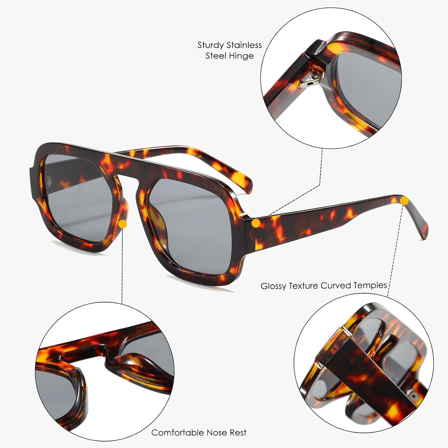 Long Keeper Retro Square Pilot Sunglasses for Women Men Aviation Square Sun Glasses Flat Top Rectangle 70s Vintage Shades - Image 6