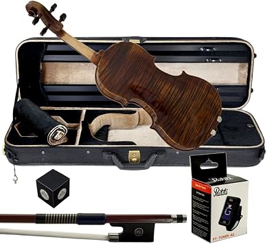 Paititi 4/4 Full Size PTVNSS100 Premium Hand Carved One-Piece Back Ebony Fitted Violin Outfit with Case, Bow, String, Tuner, Mute and Rosin