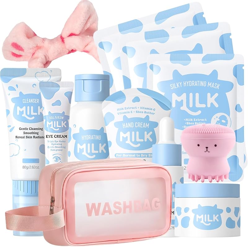 Milk Skin Care Set for Kids & Teens, 12 IN 1 Moisturizing Milk Skincare for Girls 10-12, Skincare for Kids Age 8-12, Birthday Gifts for Teen Girls, Face Care Kit, Korean Skin Care,12PCS