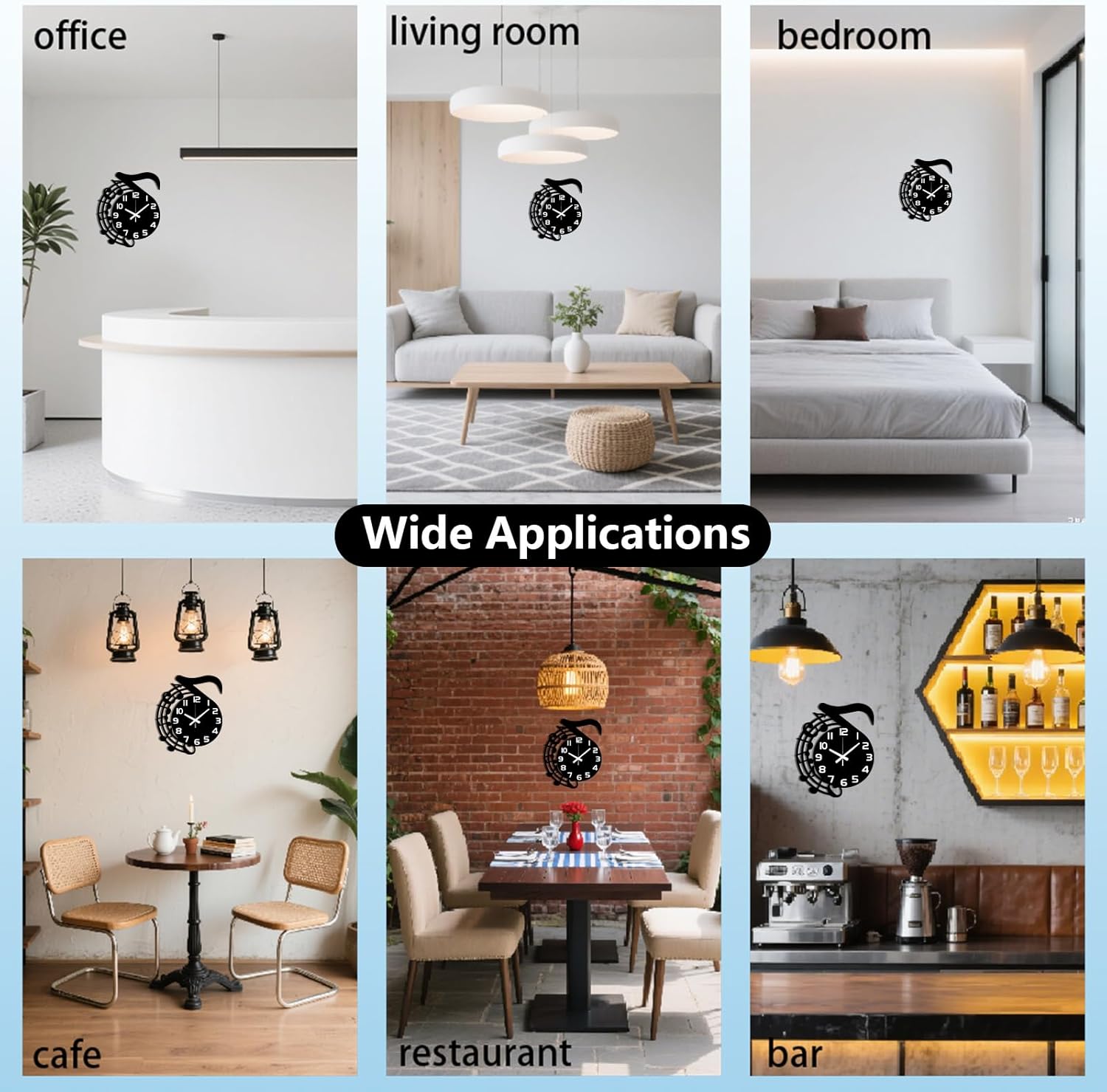 CHGCRAFT Musical Note Pattern Wall Clock 15.5 Inch Tune Non-Ticking Irregular Shape Clocks Wall Hanging Clock Battery Operated for Bedroom Living Room Kitchen Office