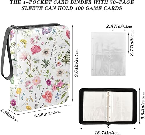 Miniatura 3 de Carpeta de tarjetas coleccionables de rosas florales con 4 bolsillos con 50 fundas extraíbles, carpeta de álbumes de tarjetas de 3 anillos con