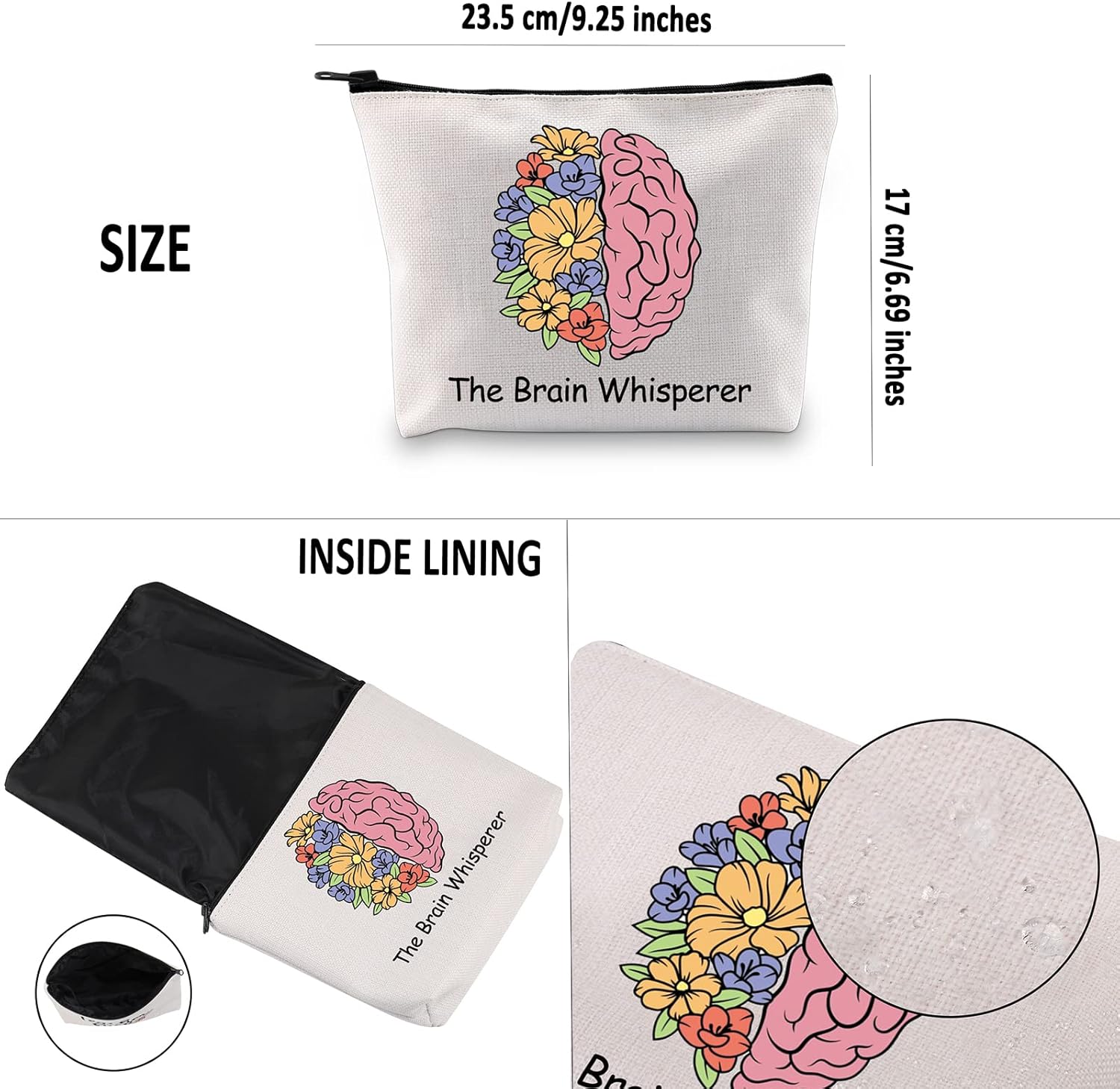 G2TUP Neuroscience Gift The Brain Whisperer Makeup Bag Neuroscience Cosmetic Bag Neuroscientist Science Gift Neurology Nurse Zipper Travel Pouch (The Brain Whisperer White Bag) - Image 3