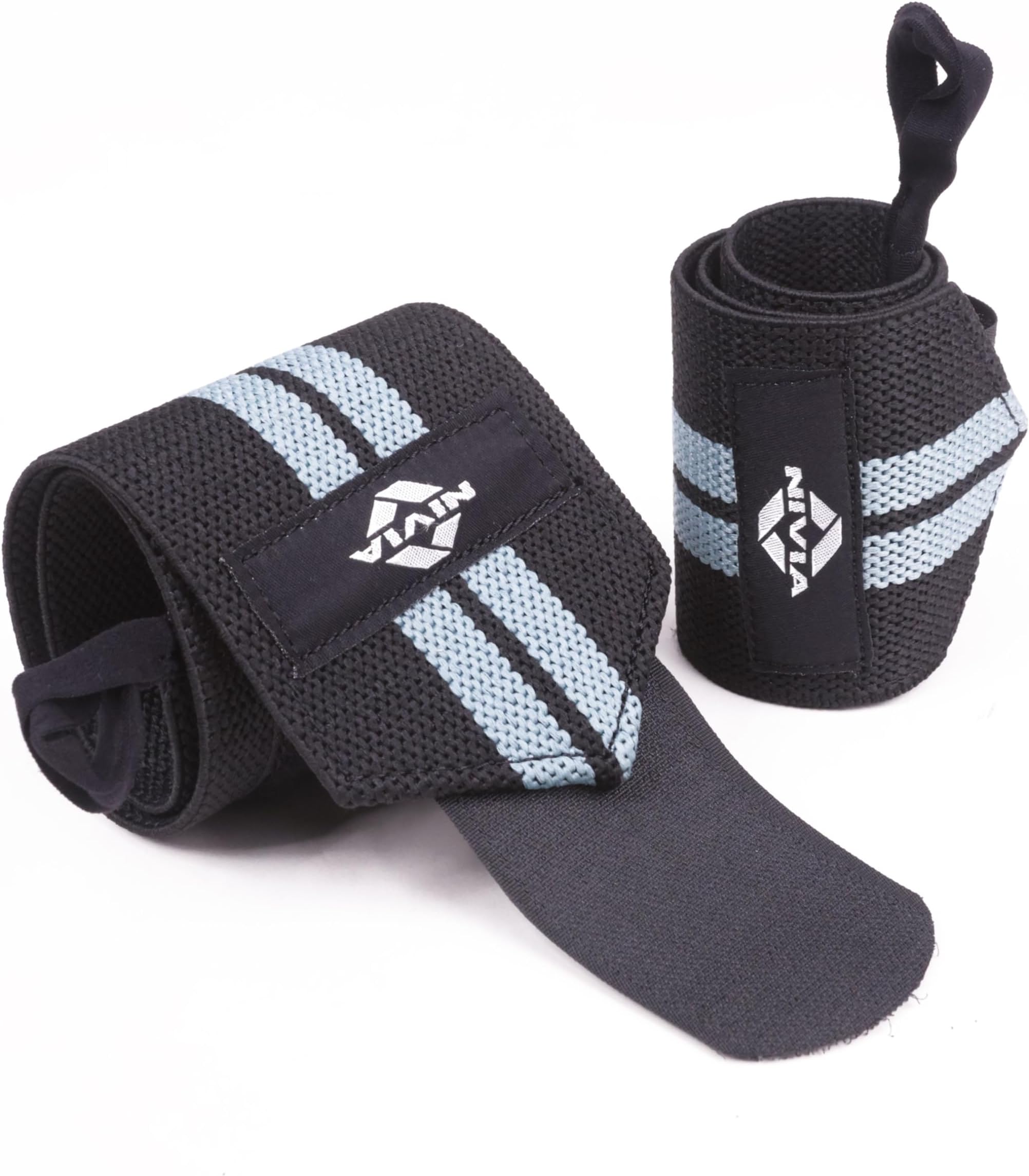 NIVIA Weight Lifting Wrist Support (Black/Grey, Free Size - Adjustable with Velcro & Thumb Loop Strap) | Material - Cotton Blend | Pain Relief, Gym, Sports, Exercise, Workout, Cycling