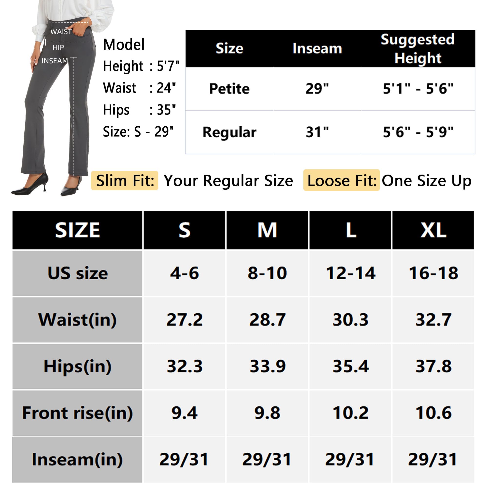 adorence Pantalon Femme Chic et Élégant, Pantalon Patte d'Elephant Femme, Taille Élastique, 4 Poches, Parfait pour Business et Sport, Pantalon Habillé pour Femme