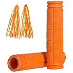YOROZUCERY Bike Handlebar Grips with Tassel Streamers, Non-Slip Soft Rubber, Kids and Girls Boys, MTB BMX Scooter Cruiser Bicycle Replacement Parts (Orange with Tassel)