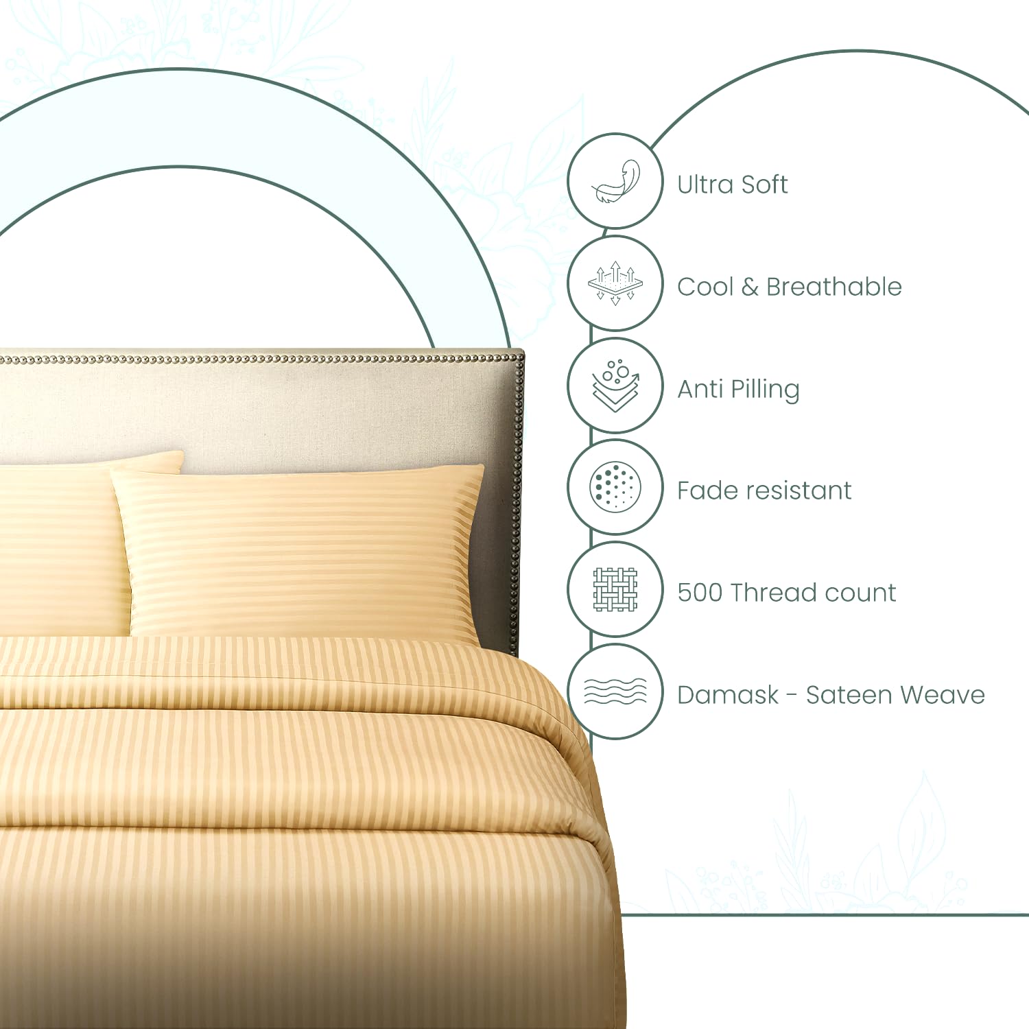 Feather & Stitch Full Size Damask Stripe Sheet Set, 4 Piece Set, Ultra Soft 100% Cotton Sheets - Image 4