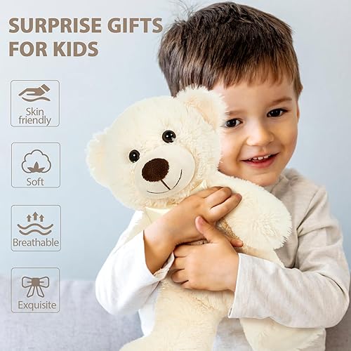 Vista 5 de MorisMos 6 osos de peluche blancos a granel para baby shower, 14 pulgadas, lindos osos de peluche de peluche, pequeños osos de peluche en centro