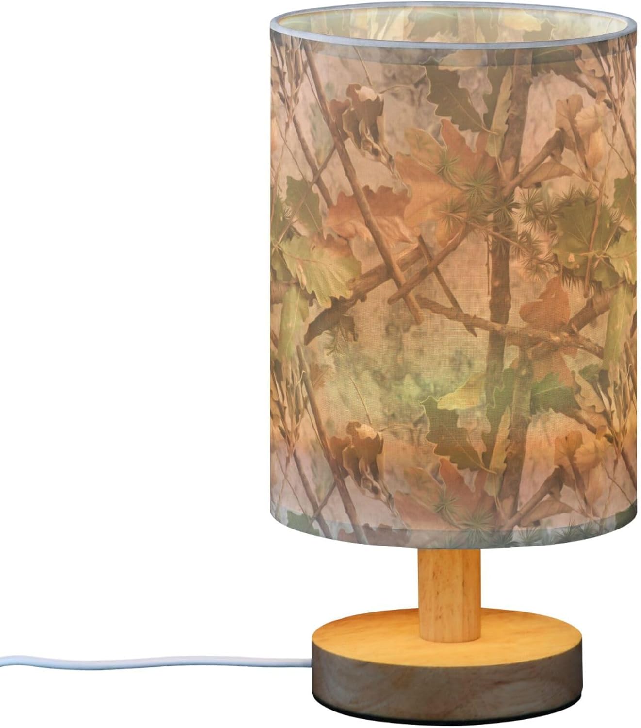 Table Lamp Forest Camouflage Tree Oak Leaves Camo Nightstand Lamp with Wood Base Fabric Lamp Shade Bedside Desk Lamp for Living Room Bedroom Kids Room Office