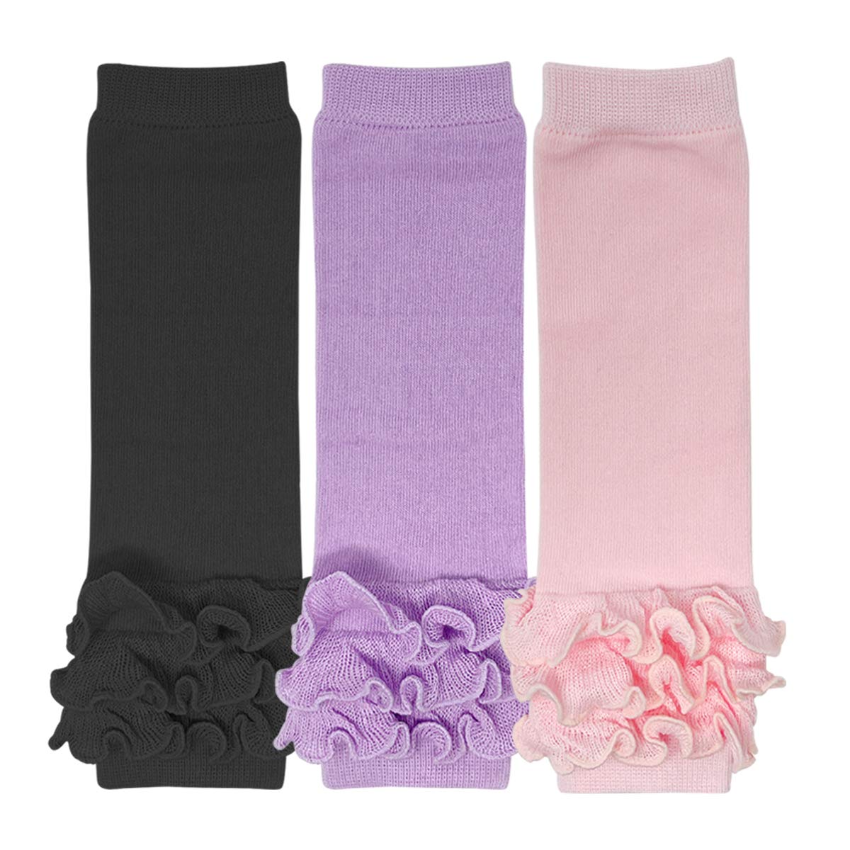allydrew Really Ruffly Baby & Toddler Leg Warmers (Set of 3), Purple, Pink, Black
