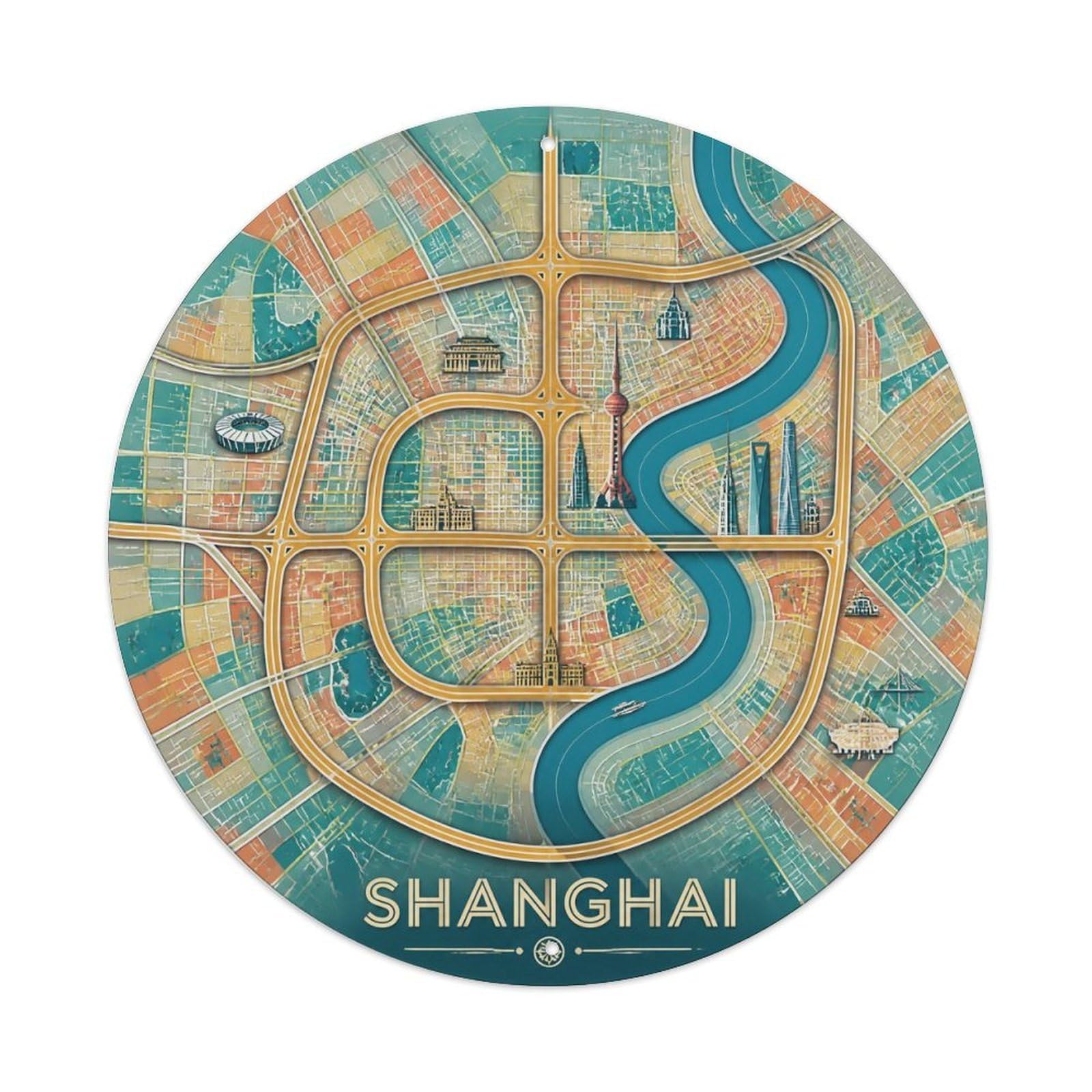 Okngb Style Urban Travel Badge Layered Shanghai Vintage Landmark Metal Tin Sign Plaque Wall Decor For Cafe, Man Cave, Club Bar, Office, Home Garden Round Metal Poster 8X8inch