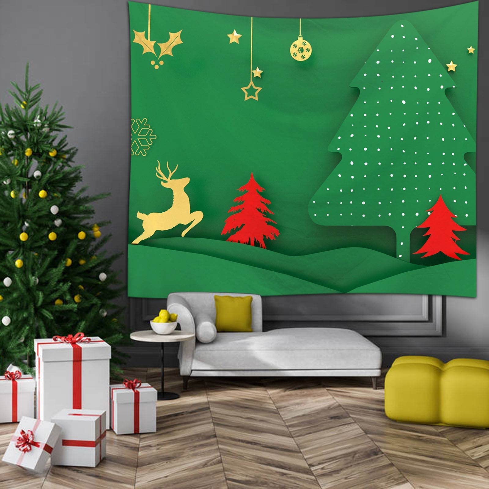 Natale Addobbi Room Tapestry Albero di Natale per Soggiorno Camera da Letto Dormitorio Murale Decorazione,Festa Sfondo, 200x200CM