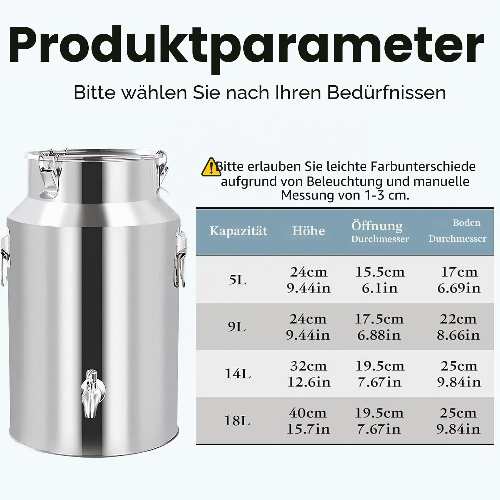 Adima Milchkanne Edelstahl, Transportkanne mit Deckel Milchkanne Auslaufsicherer Deckel Milchkanne Mit Zapfhahn Zur Aufbewahrung Von Flüssigkeiten Und Feststoffen,5L