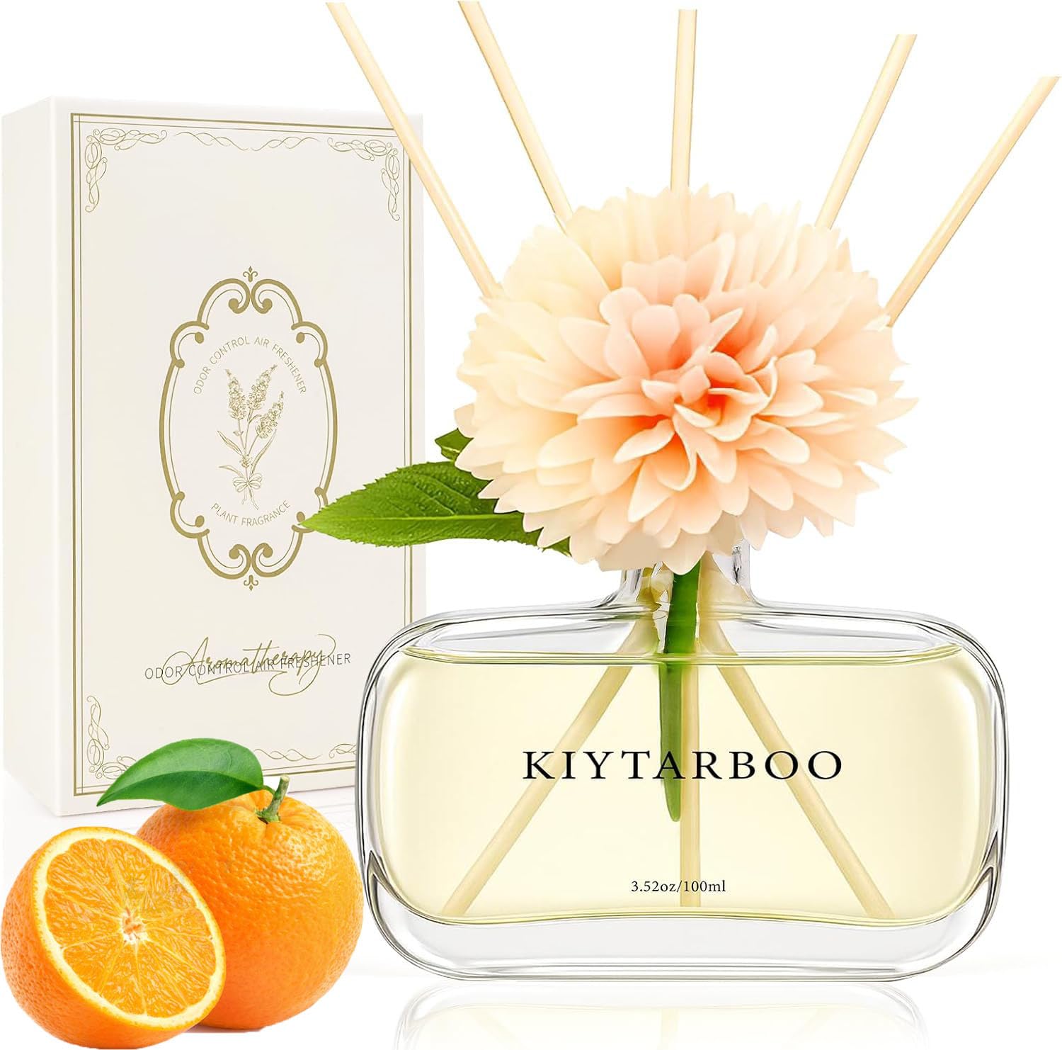 Reed Diffuser, 100ml Orange Scent Diffuser with Sticks, Home Fragrance, Reed Diffusers for Home Bathroom Bedroom Living Room & Office Decor