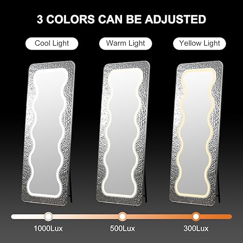 Miniatura 3 de Espejo LED ondulado de longitud completa de 63 x 24 pulgadas, espejo de cuerpo completo irregular, espejo de piso arqueado ondulado, espejo de pared