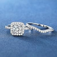 Vista 4 de MDFUN Anillo de compromiso de boda con circonita cúbica chapada en oro blanco de 18 quilates con halo de compromiso de boda y eternidad para mujer