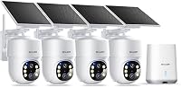 SOLIOM 5MP Solar Wireless Outdoor Security Cameras 4-Pack: No Subscription, 360° Auto Tracking, 3K Night Vision, 5G WiFi