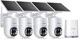 SOLIOM 5MP Solar Wireless Outdoor Security Cameras 4-Pack: No Subscription, 360° Auto Tracking, 3K Night Vision, 5G WiFi