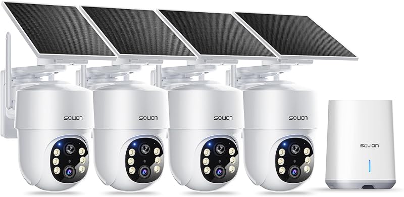 5MP Security Cameras Wireless Outdoor, No Subscription & Solar Powered,4-Cam Pack Cameras for Home Security with 360° Auto Motion Tracking, 3K Color Night Vision,5G & 2.4G Router Compatible