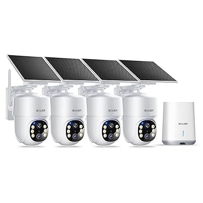 SOLIOM- 5MP Security Cameras Wireless Outdoor, No Subscription,4-Cam Pack, Solar Powered Home Security Camera with 360° Auto Tracking, Pan & Tilt, 3K Color Night Vision,5G & 2.4G Router Compatible