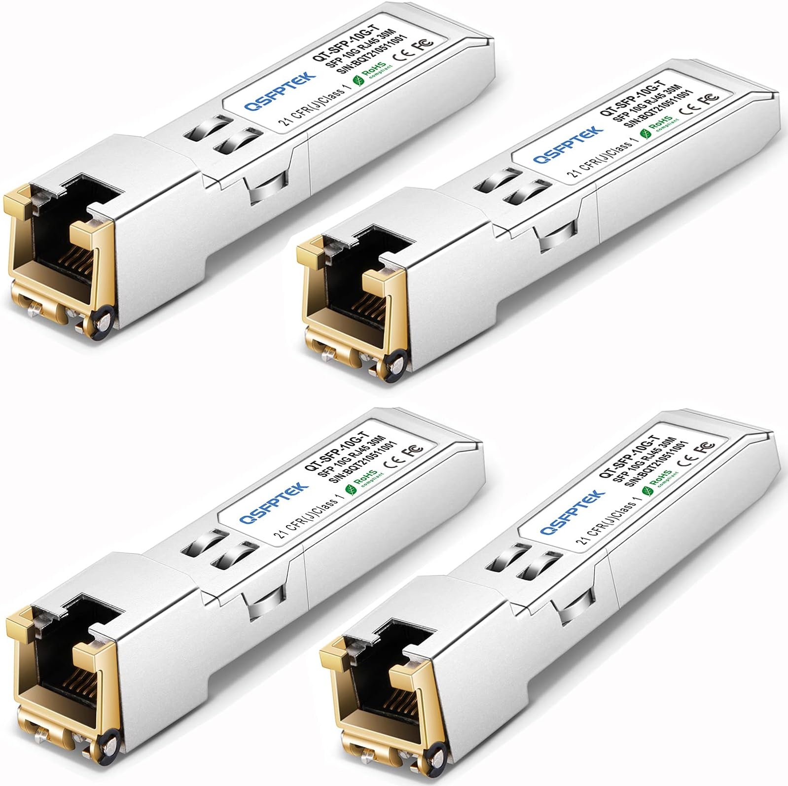 4Pack 10GBASE-T SFP+ to RJ45 Copper Module, 10Gbe Mini-GBIC Network Transceiver for Cisco SFP-10G-T-S, Ubiquiti UF-RJ45-10G , Netgear, Mikrotik, D-Link, Supermicro, TP-Link, Linksys, CAT6A/CAT7,30M