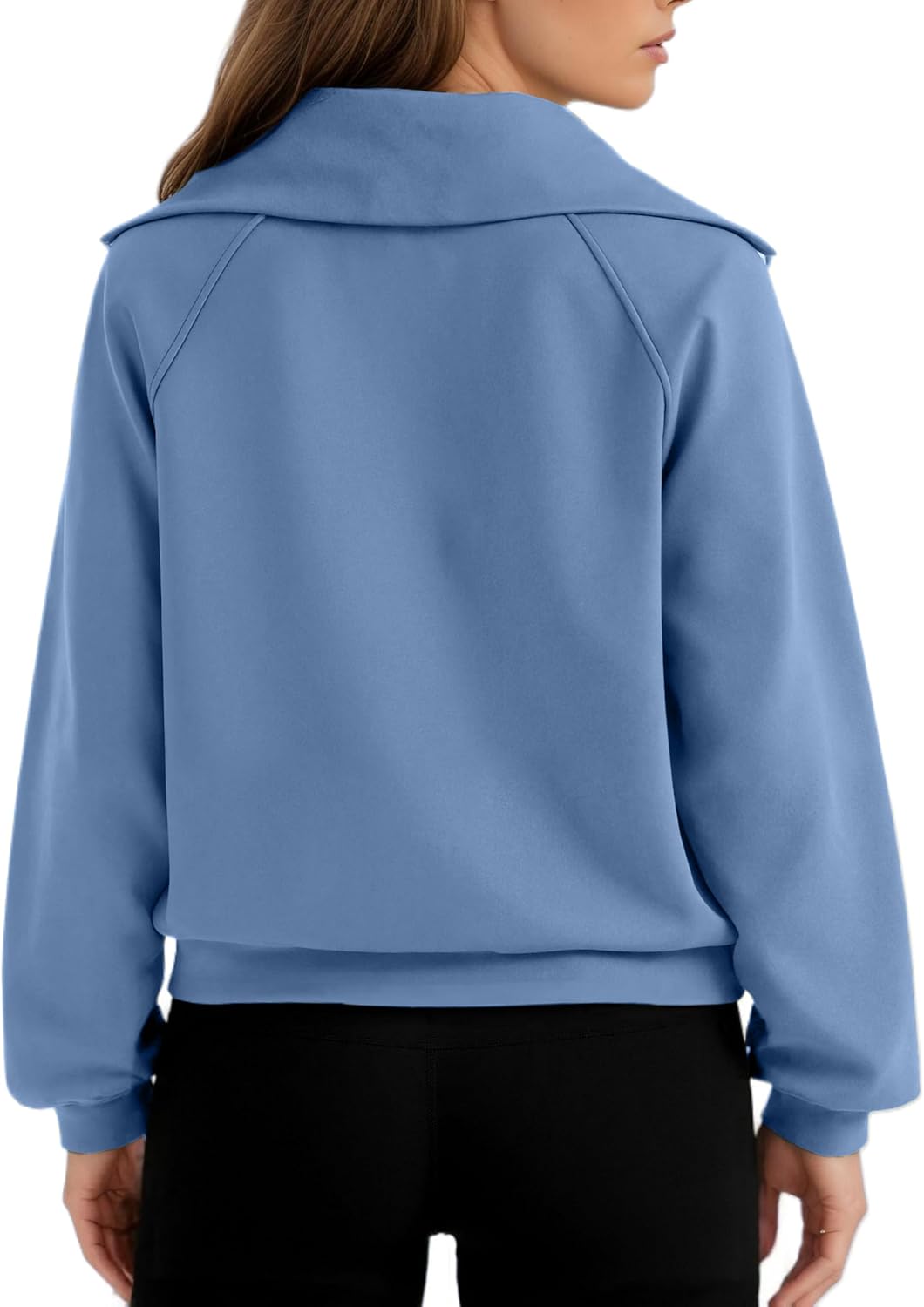 Women's Cropped Half Zip Pullover Quarter Zipper Long Sleeve Sweatshirt for Casual Wear - Image 6
