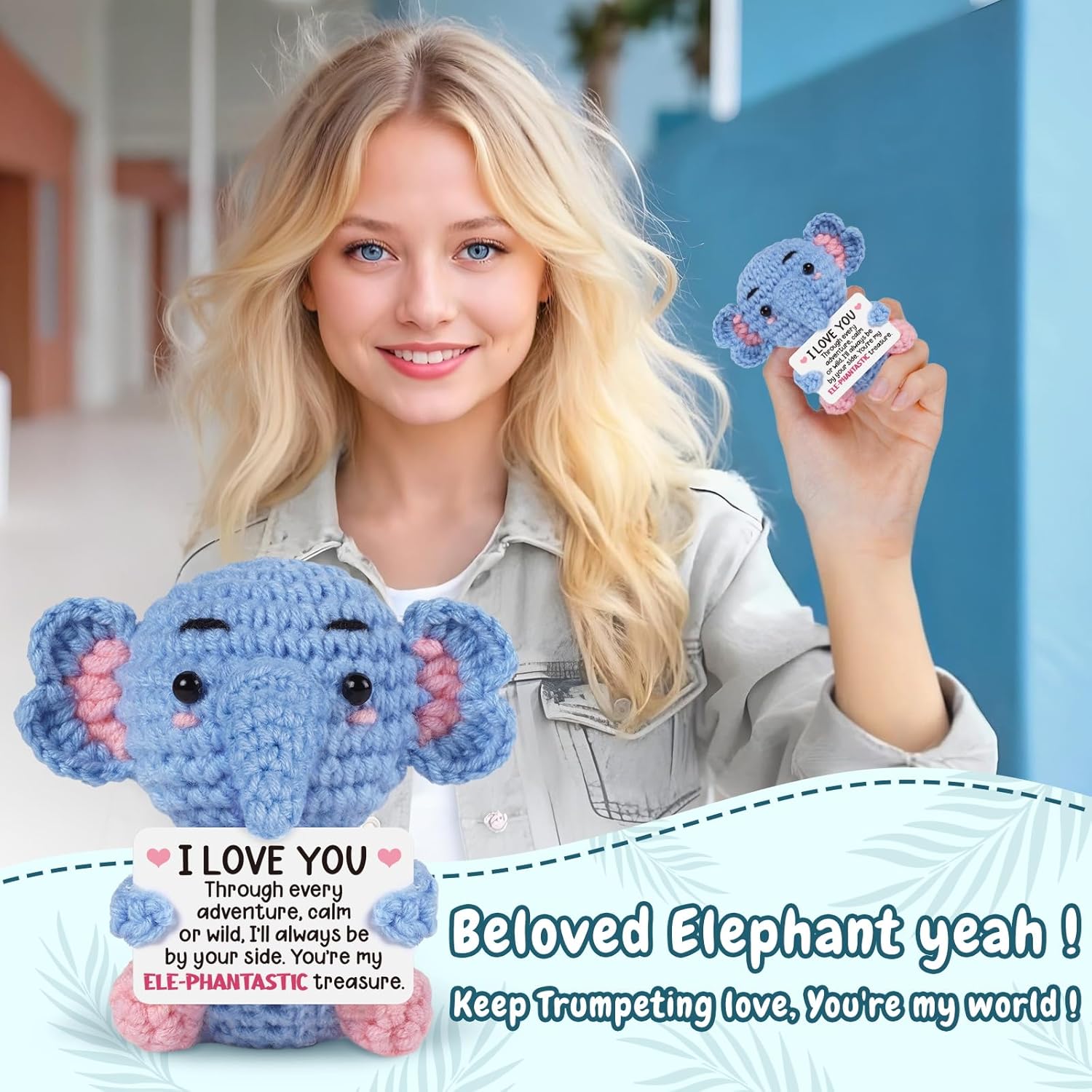 Valentines Day Gifts for Him Her, Romantic I Love You Boyfriend Girlfriend Valentines Day Gifts, Wedding for Women Men Couples Husband Wife, Handmade Emotional Crochet Elephant Doll - Image 2