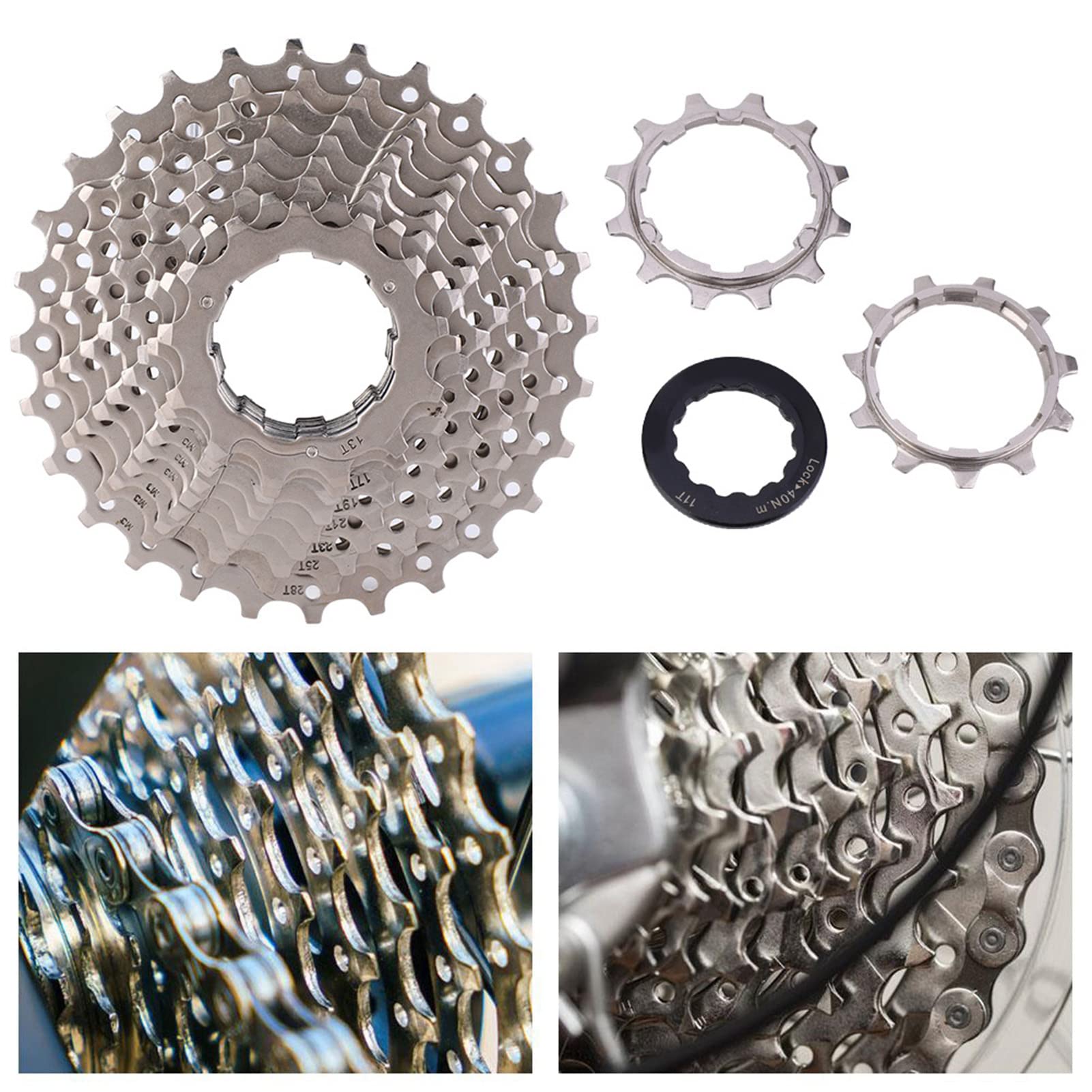 Piñón de bicicleta de cassette para 11-28T, placa de acero de alta presión, revestimiento de níquel-cromo, diseño hueco para reducción de peso, súper resistente al (11S 11-28T)