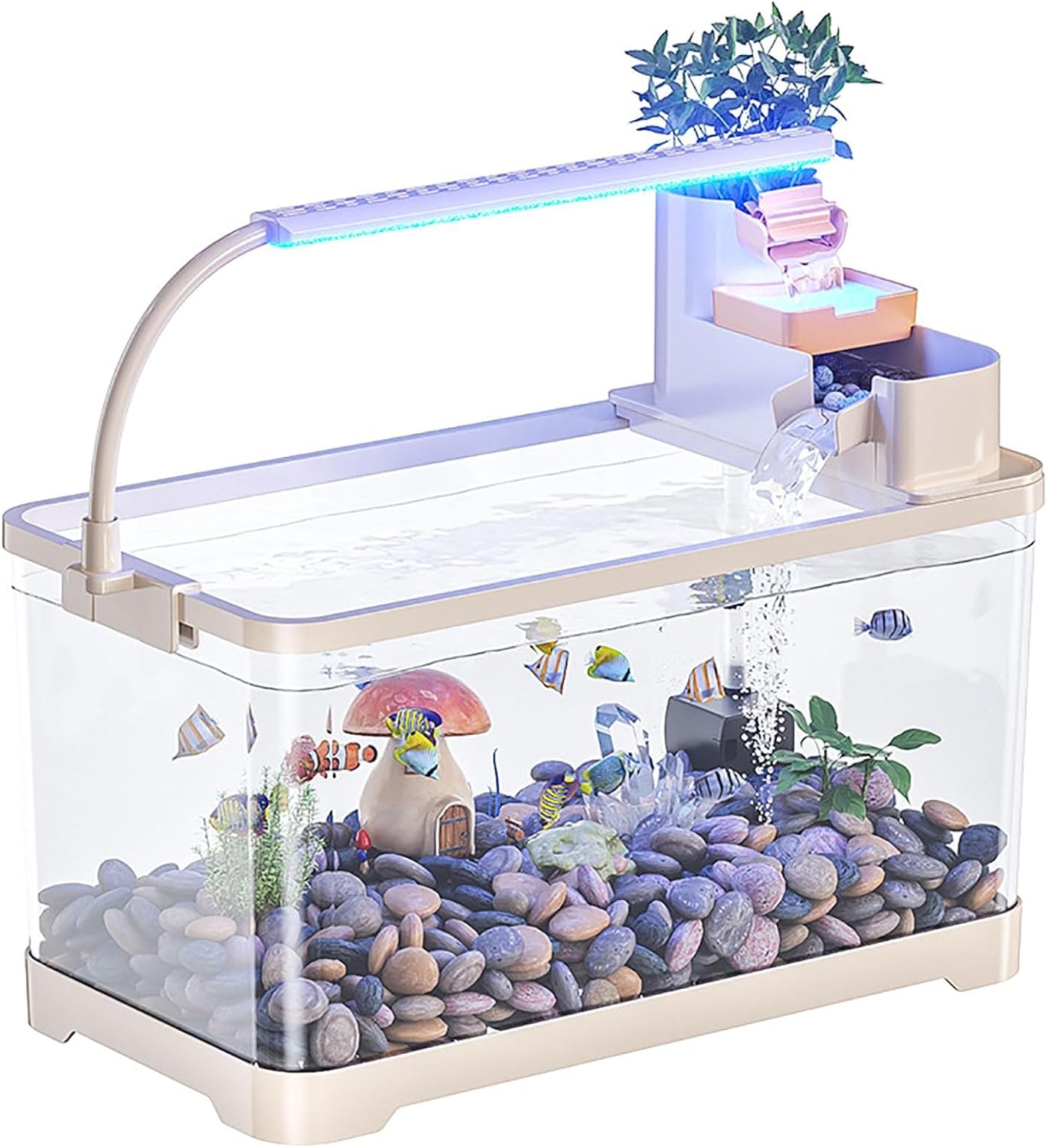 Turtle Fish Tank,Turtle Tank Starter Kit,Betta Fish Tank Starter Kit with LED Light,Convenient Bottom Drainage, and Versatile Design for Turtles, Crabs,Fishes, Amphibians,Reptiles.(Small)