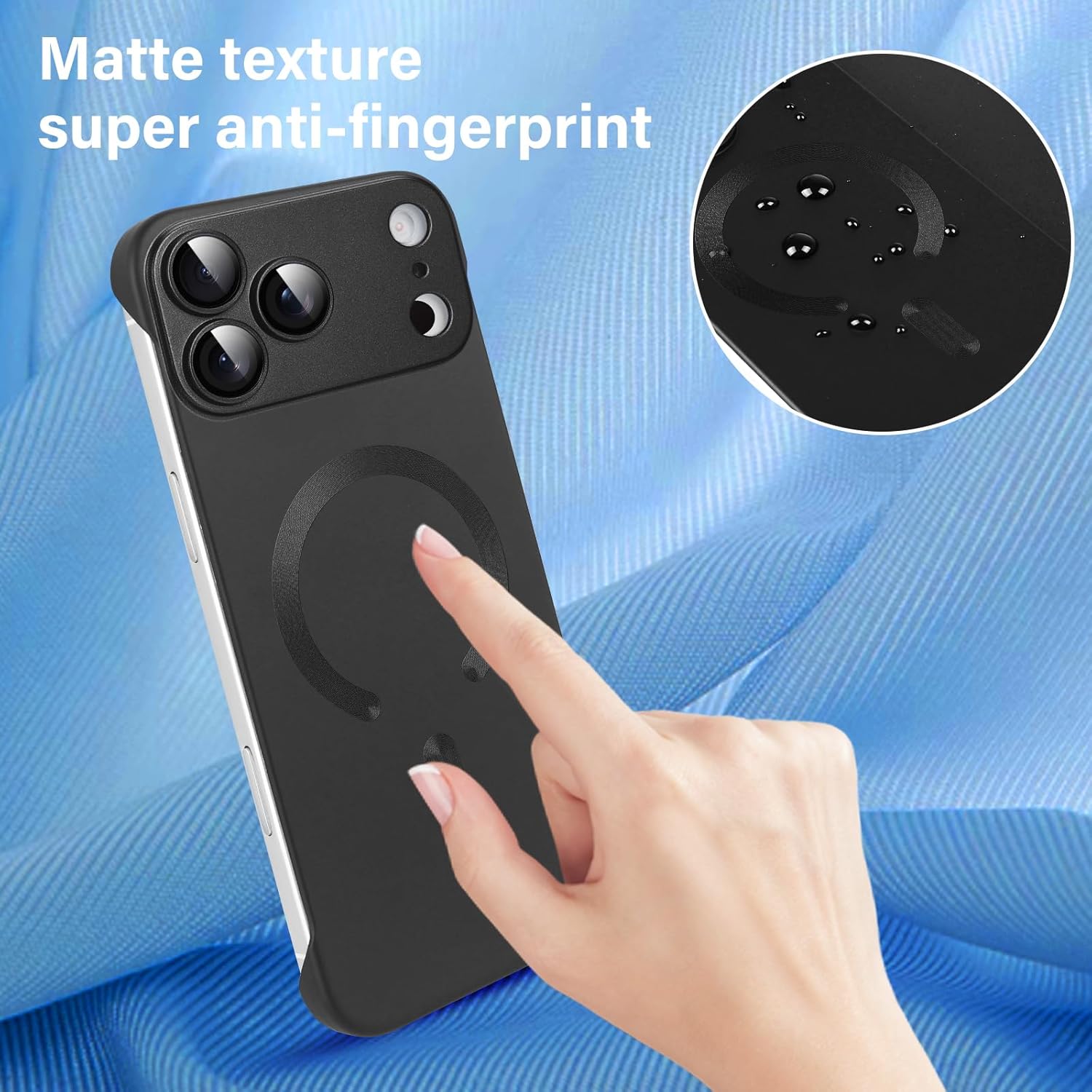 Omio Magnetic Slim Case for iPhone 17 Pro Max Compatible with MagSafe, Matte PC Ultra-Thin Bumper Frameless Borderless Minimalist Design with Camera Lens Protector for Men Women, Black - Image 5