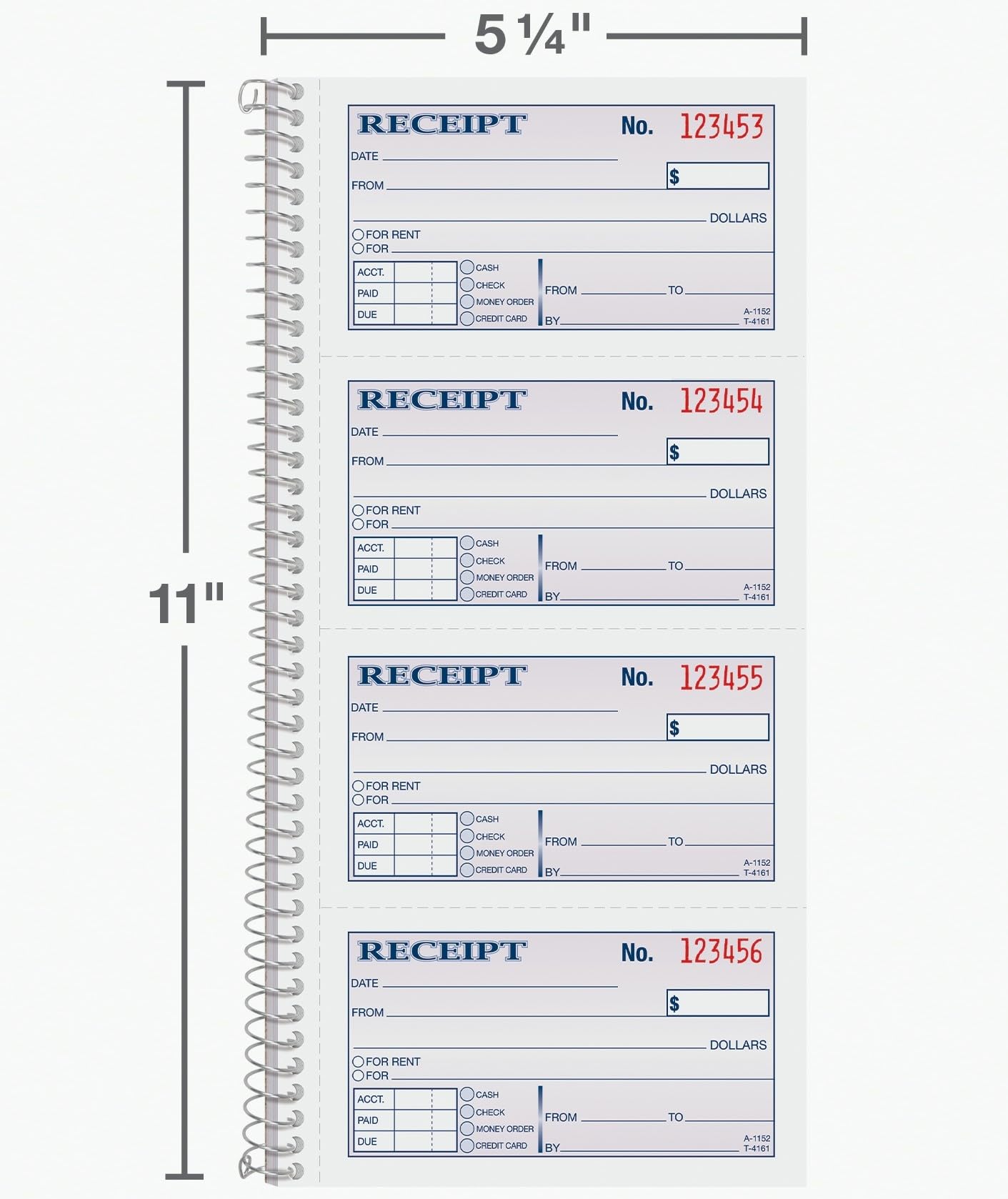 Adams Quittungsbuch für Geld und Miete, 2-teilig, selbstdurchschreibend, 14 x 27,9 cm, Spiralbindung, 4 Quittungen pro Seite, 300 Sets pro Buch