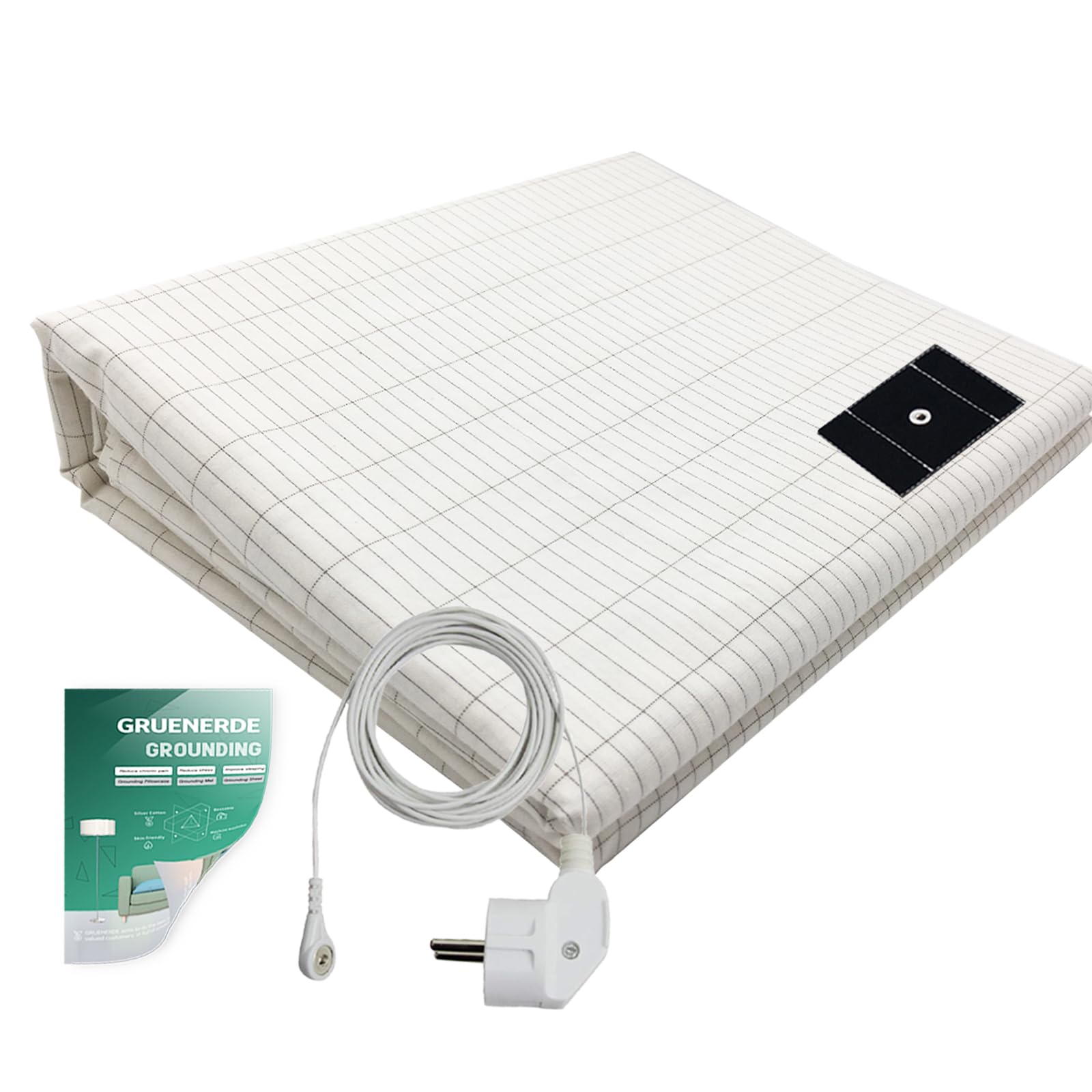 GRUENERDE Erdungsbettlaken mit EU Erdungskabel Erdungsmatte Grounding Sheet für Besseren Schlaf (68x132cm)