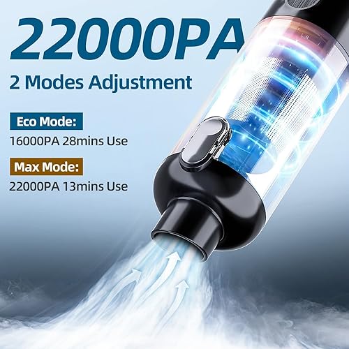 Miniatura 3 de Aspiradora de automóvil, 100 W22 Kpa30 minutos, mini aspiradora portátil inalámbrica de mano de alta potencia, pequeño extractor recargable con gel