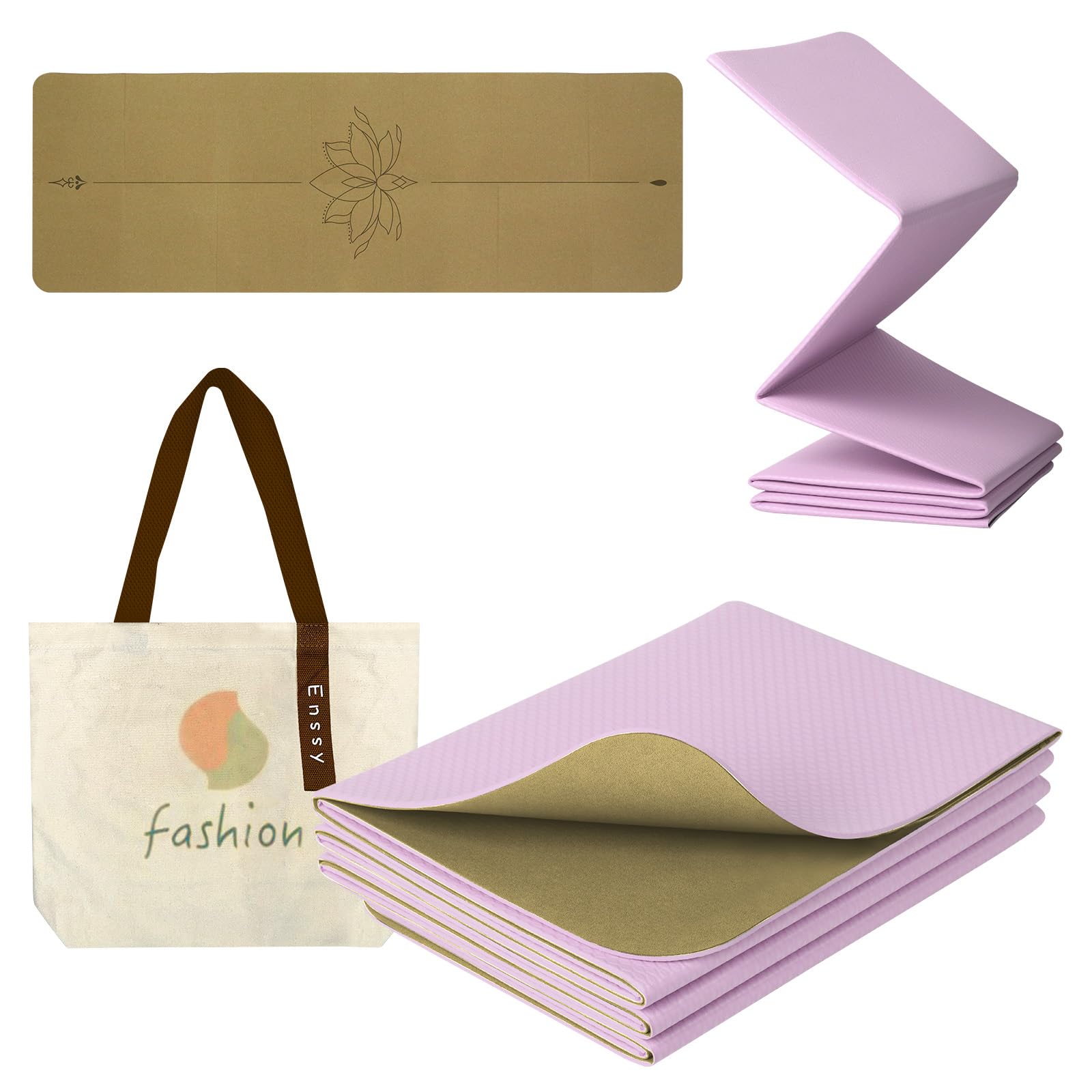 Tappetino da viaggio pieghevole antiscivolo, 173 x 61 x 0,4 cm, leggero, pieghevole, per yoga, pilates, con borsa per il trasporto