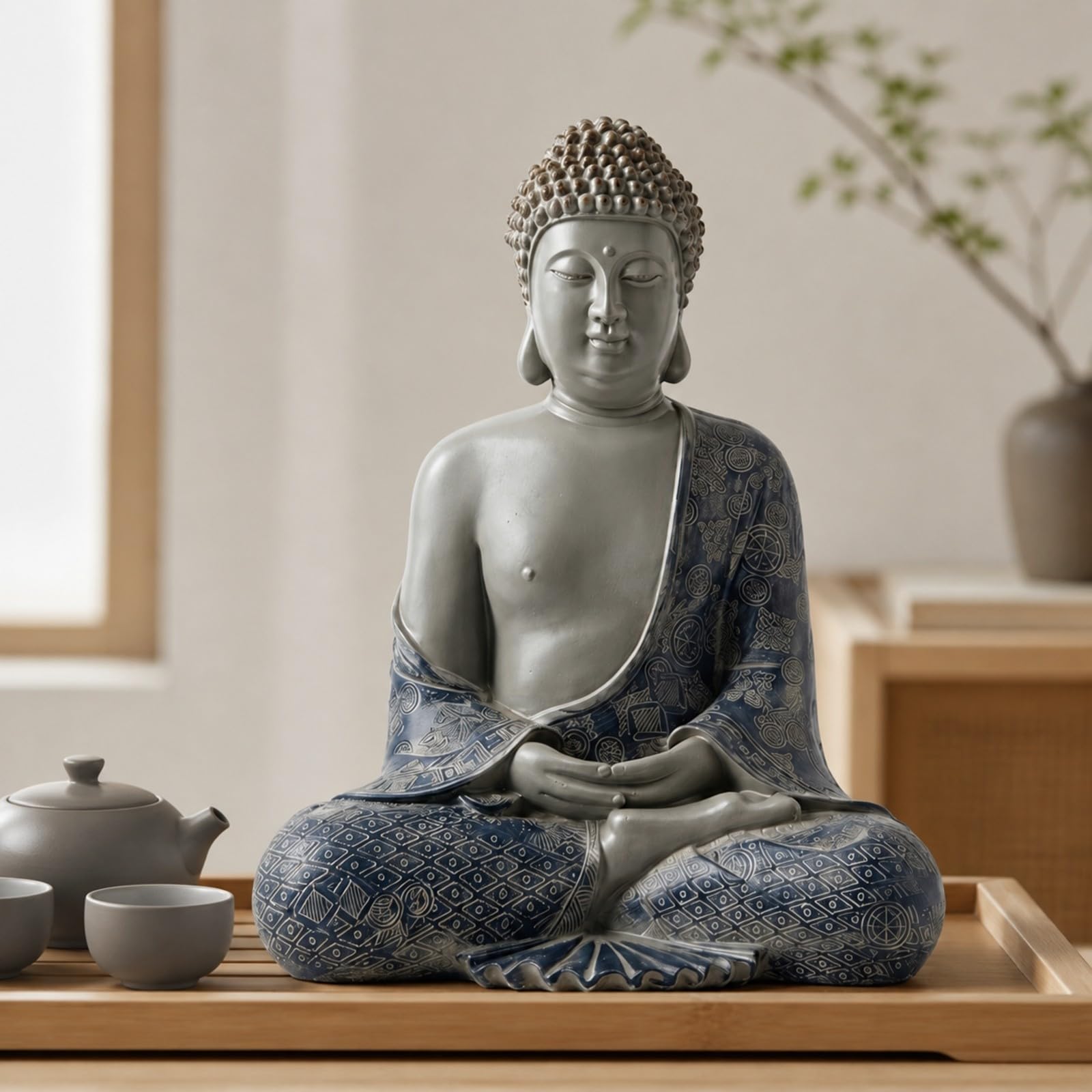KESOTO Figura Buda Resistente Exquisito, Escultura Buda Sentado, Realista, Estatua Meditación, para Altar
