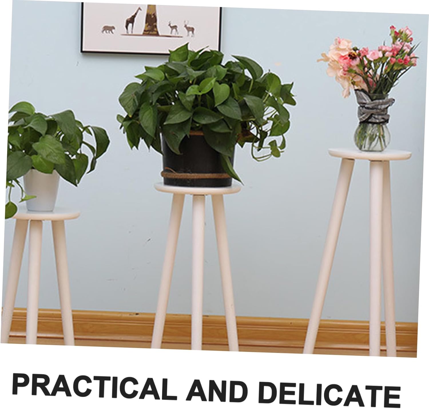 3-point Sturdy Plant Stand Wooden Flower Pot Display Indoor Garden Stool Houseplants Rack