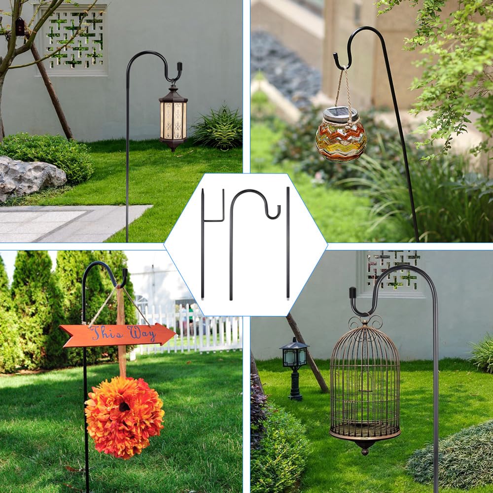 Ganci da Pastore da Giardino 80 cm Metallici per Esterni per Luci Solari, Lanterne, Cestini Piante